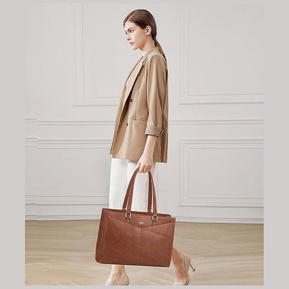 Laptop Tote Bag for Women, Office Work Bag Briefcase fit Dark Vintage Brown - Picture 7 of 9